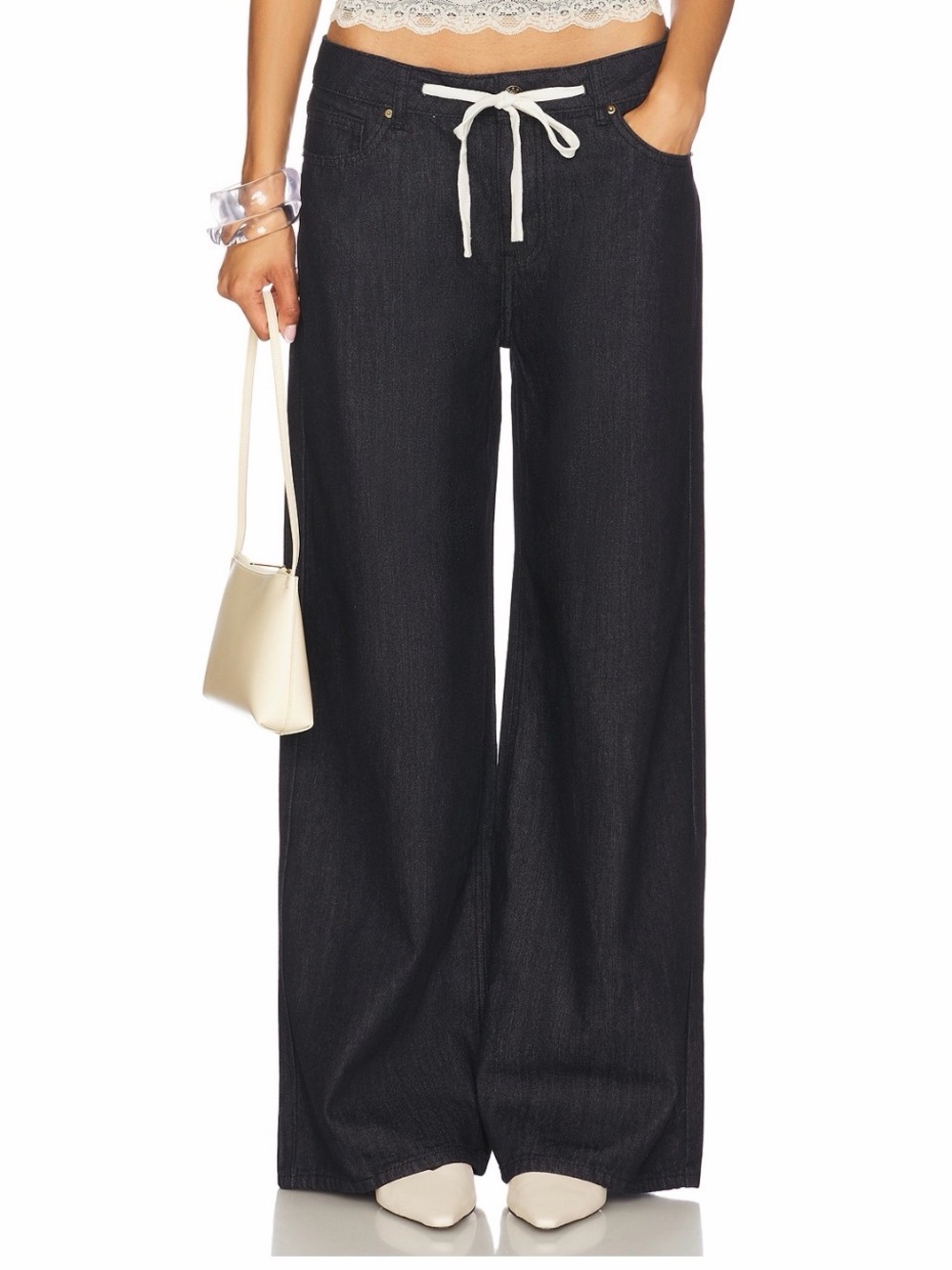 Lioness nwot Wide-Leg Drawstring muse jeans dark denim